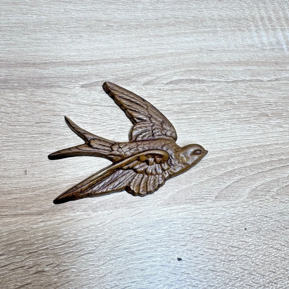Burwood Swallow Bird Wall Plaque Brown Wood Look Vintage Flying Bird Decor